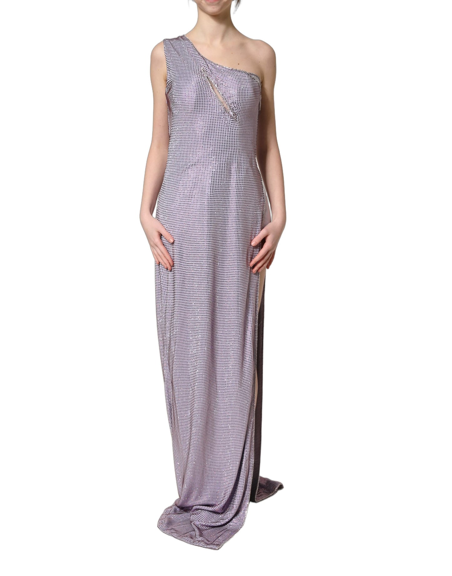 Purple Crystal OneShoulder EveningGown Dress