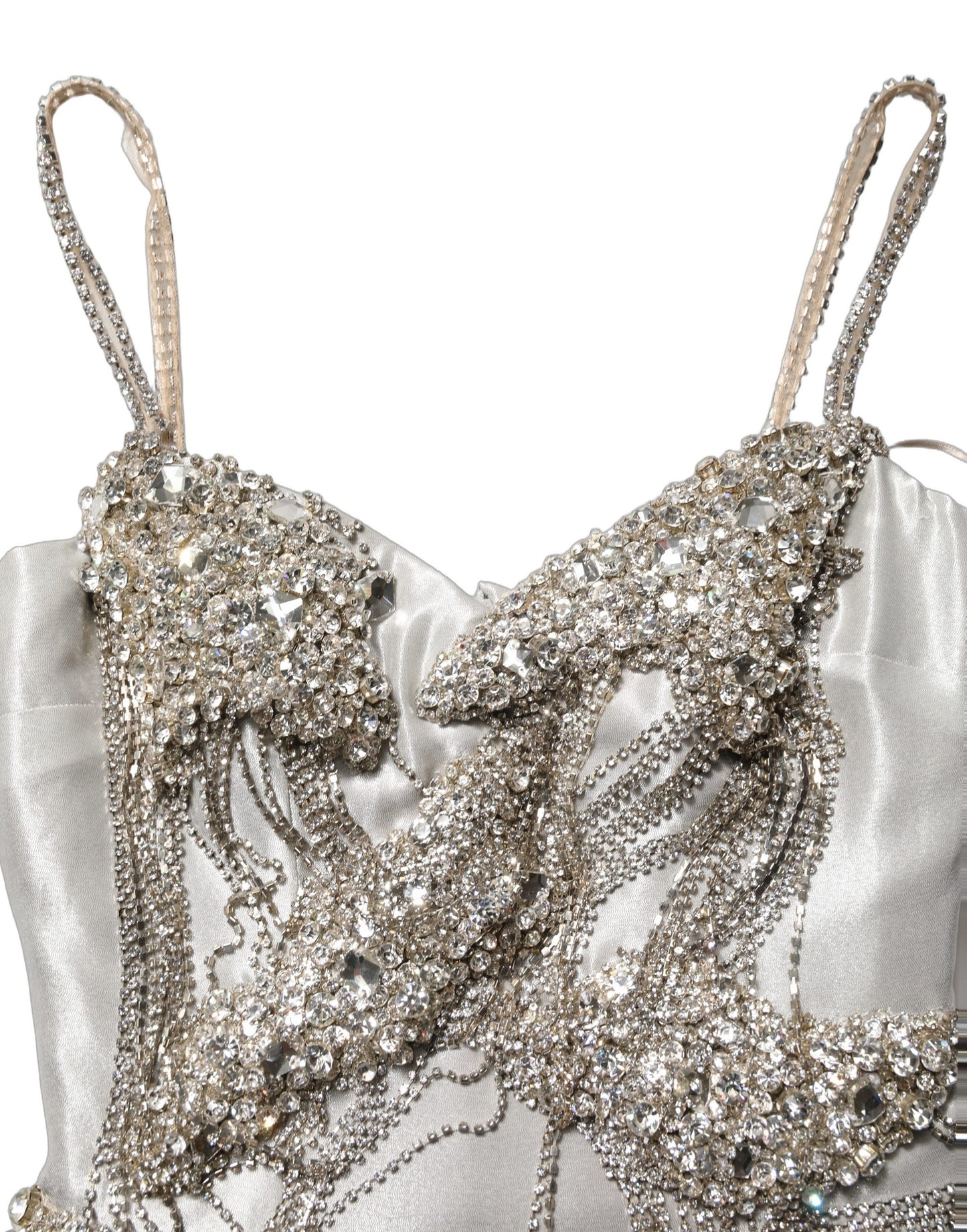 Silver Crystal Embellished EveningGown Dress