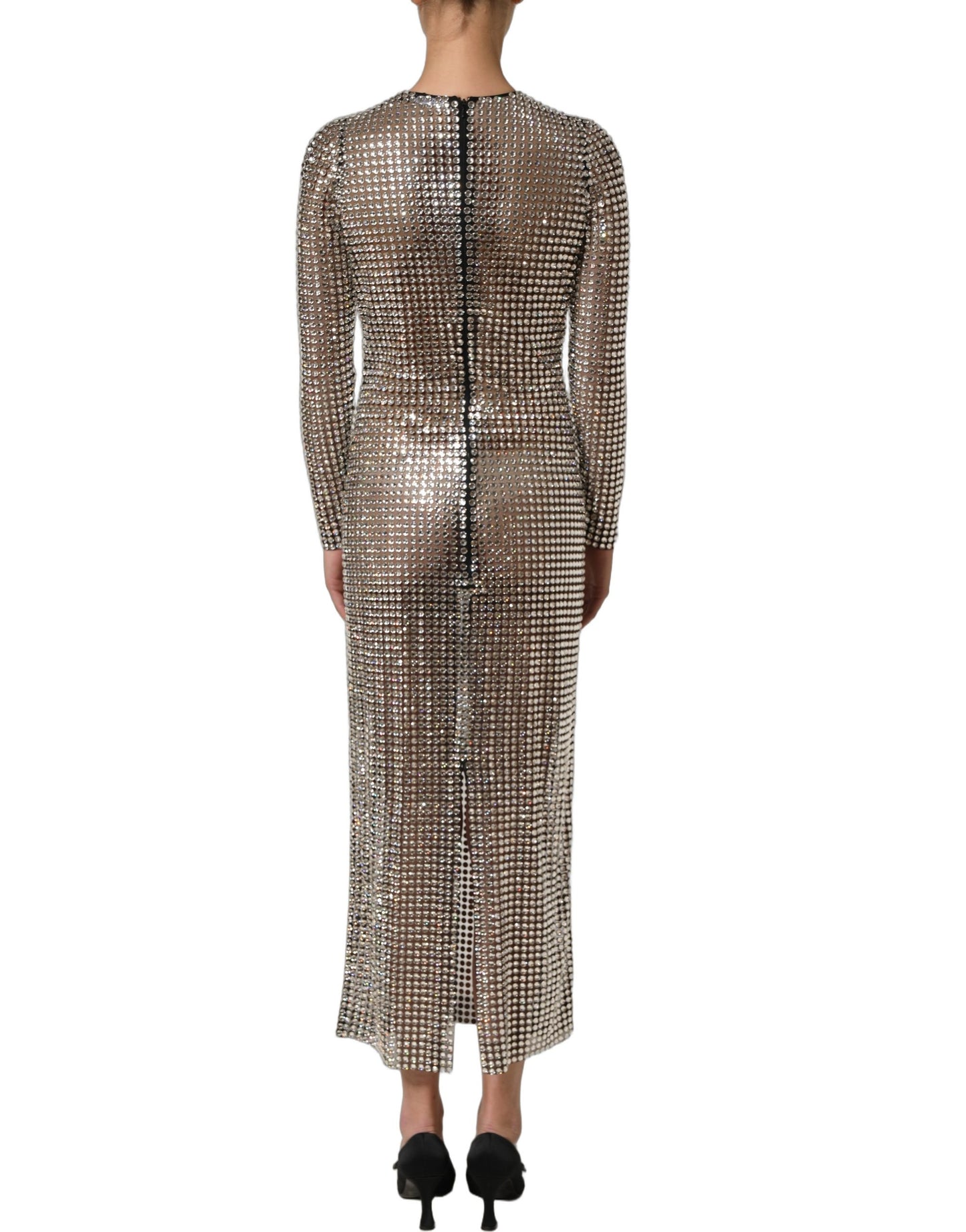 Beige Crystal Embellished Long Gown Dress