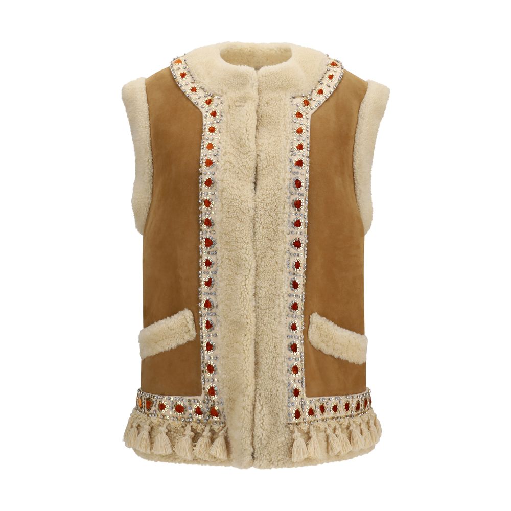 Beige Lamb Ovis Aries Aries Sleeveless Jacket