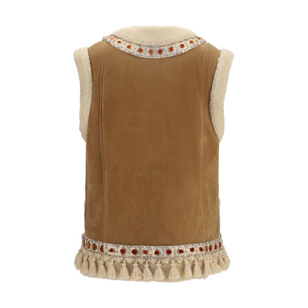 Beige Lamb Ovis Aries Aries Sleeveless Jacket