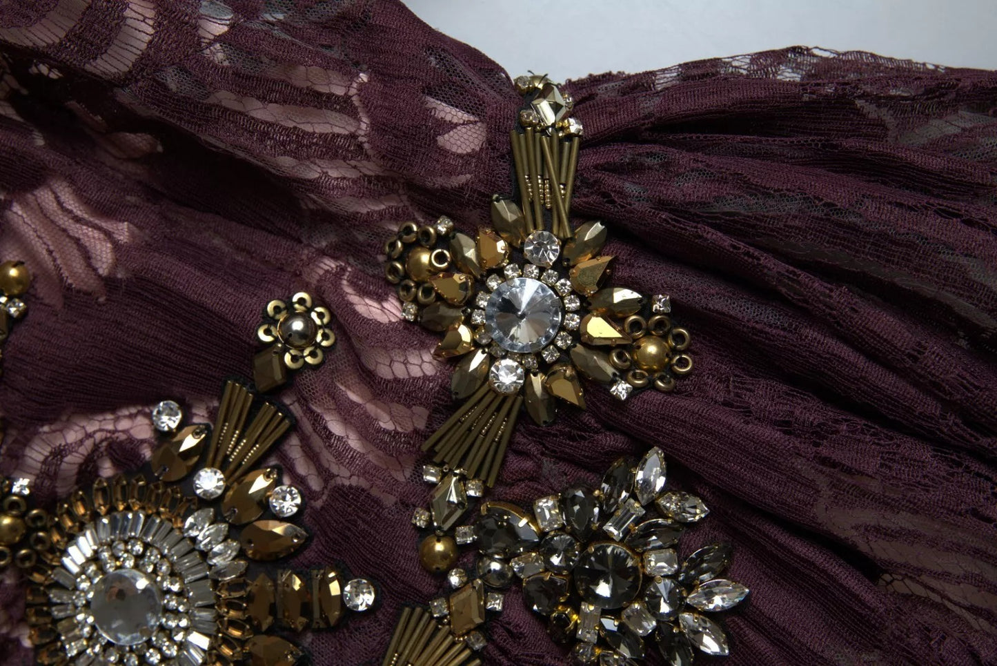 Purple Viscose Crystal A-Line Gown Dress